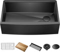 KRAUS Kore Workstation 33-inch Farmhouse Apron Front 16 Gauge Black Stainless by KRAUS