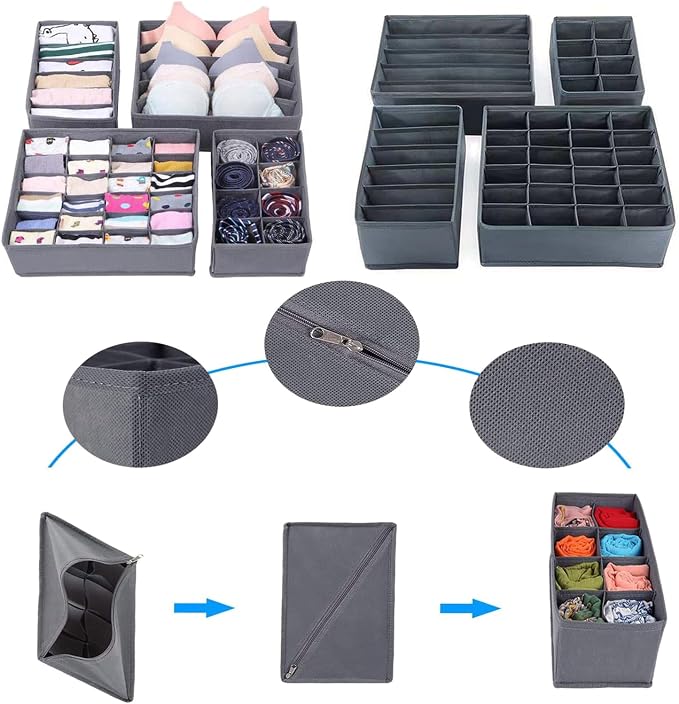 8 Pack Dresser Drawer Organizer Clothes Underwear Sock Storage Pink Foldable - Image 3