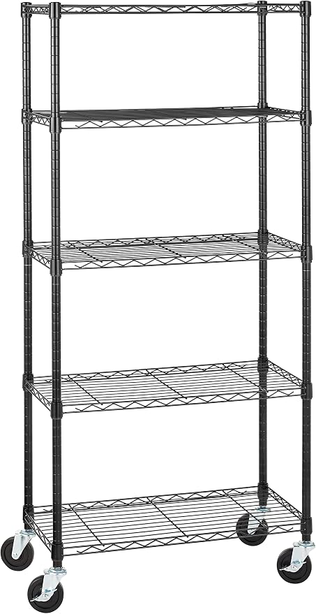 Amazon Basics 5-Shelf Adjustable, Heavy Duty Storage Shelving Unit on 4'' Wheel by AmazonBasics