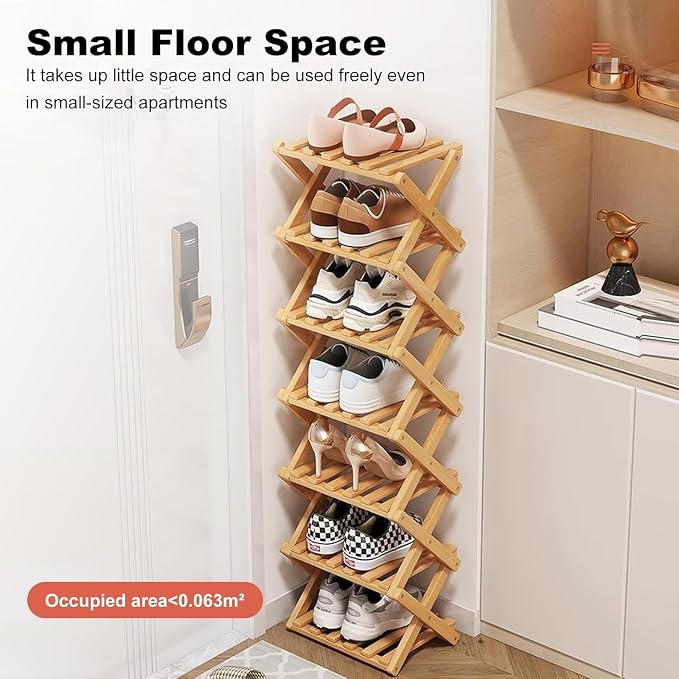 YYW Bamboo Shoe Rack for Entryway, Free Free Standing Shoe Racks Shelf Closet - Image 2