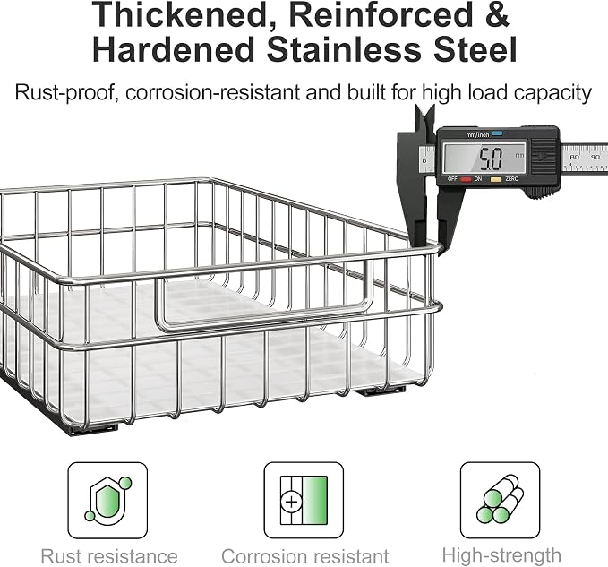 Pull out Cabinet Organizer, Stainless Steel 2-Pack Slide out Drawer - Image 3