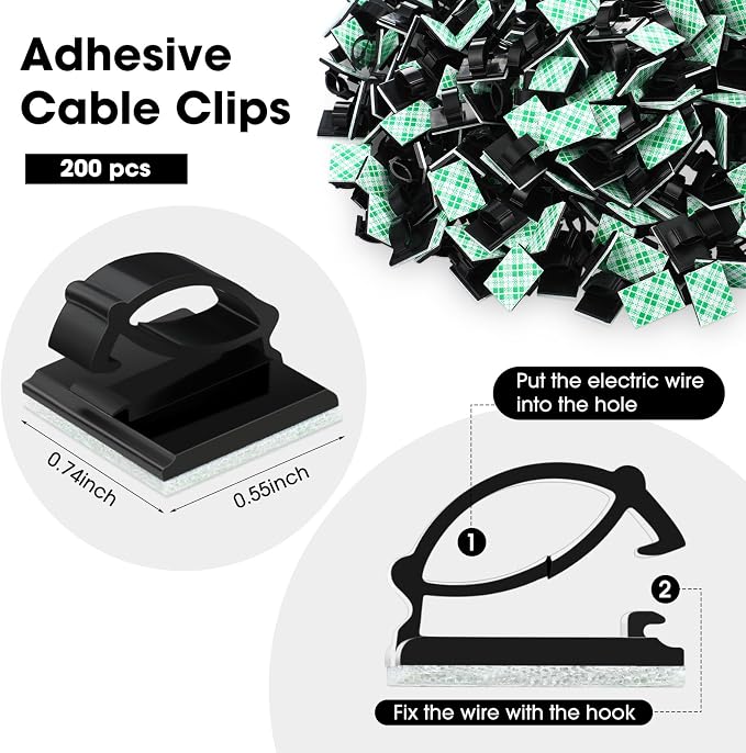 EBOOT 200 Pieces Adhesive Cable Clips Wire Clips Cable Wire Management Wire - Image 2