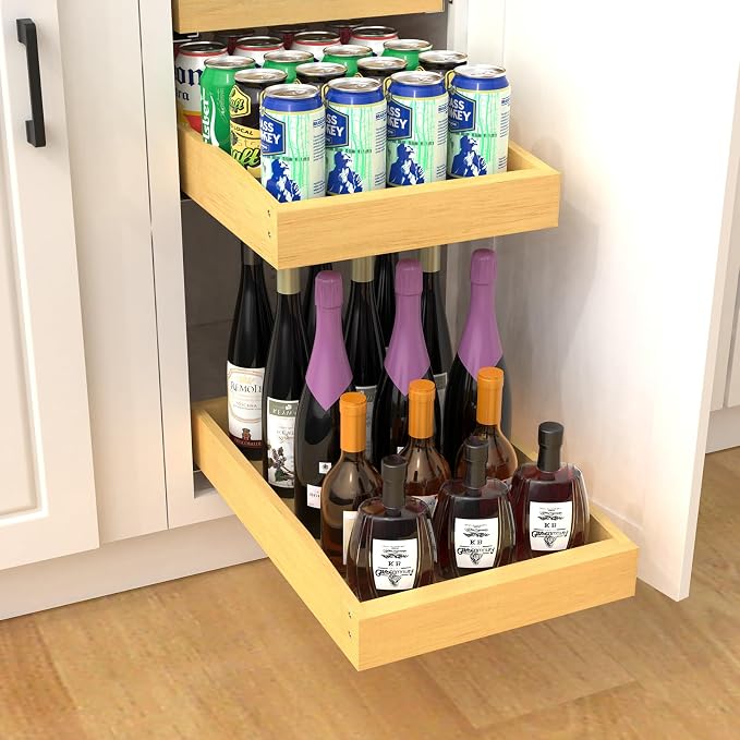 Wooden Pull out Cabinet Organizer 21" W x 21" D x 4.3" H, Heavy Duty Slide Out - Image 7