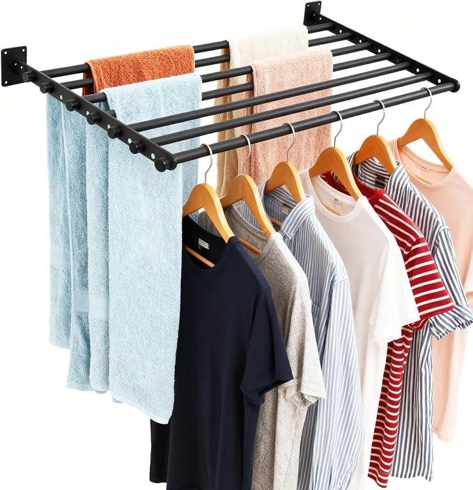 Wall Mounted Drying Rack, 28 Inches Wall Laundry Drying Rack Collapsible Indoor by Qufiona