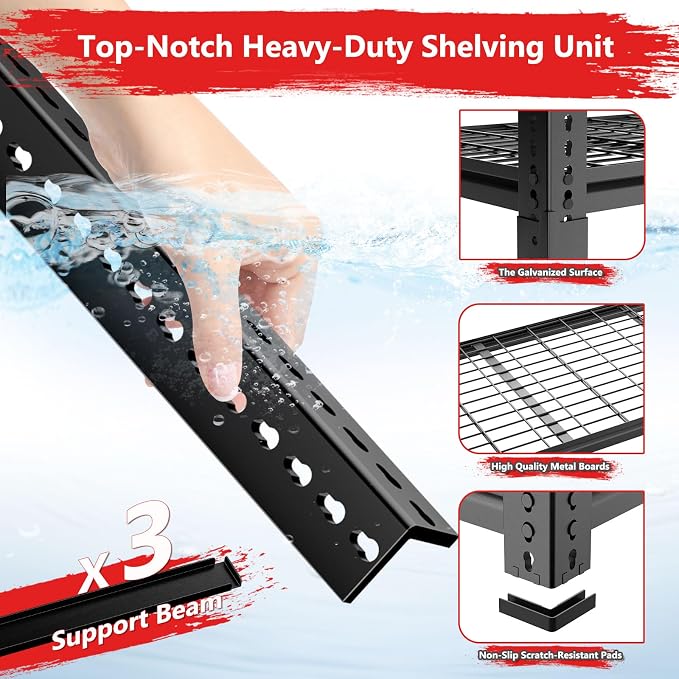 Storage Shelves 4PCS, Garage Shelving Heavy Duty 2640LBS Capacity, 4 Tier - Image 5