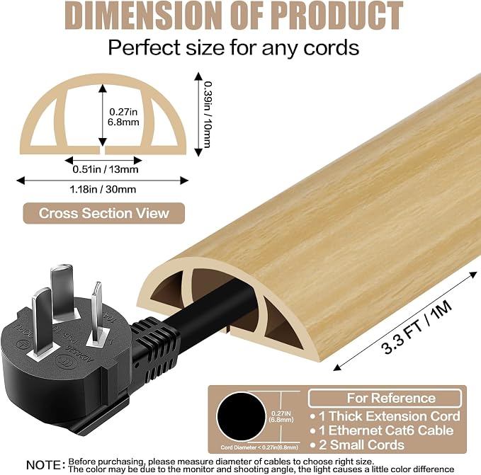 Floor Cord Cover Self Adhesive Cord Hider, 3.3FT Cable Management, Extension - Image 2