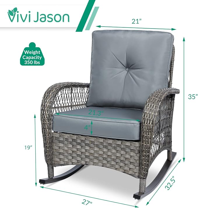VIVIJASON 2 Piece Patio Wicker Rattan Rocker Chair, Outdoor Rattan Rocker Chair - Image 6