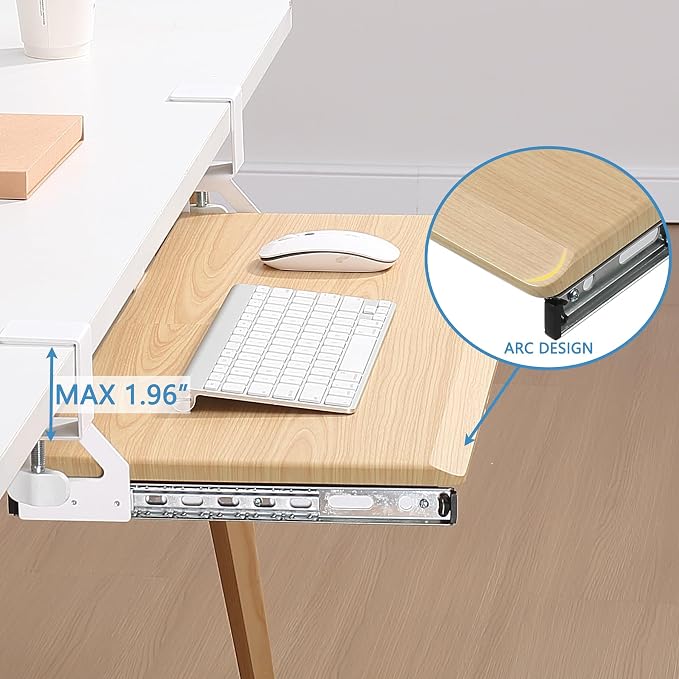 ETHU Keyboard Tray Under Desk, 19.7" X 12.2" Small Size C Clamp Keyboard Drawer - Image 5