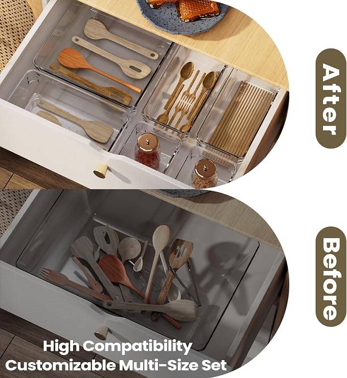 21 PCS Clear Plastic Drawer Organizer Set, 5 Sizes Acrylic Drawer Storage Trays - Image 3