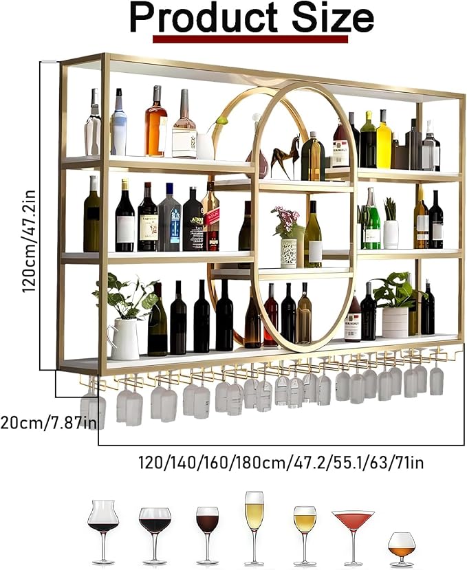 63IN Large Wall Mount Wine Rack, Metal 4 Tier Hanging Bottle Holder - Image 2