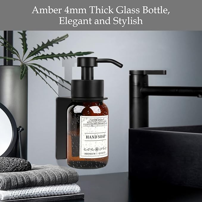 Glass Soap Dispenser with Pump and Wall Mount Holder, 8.5 Oz Shampoo and - Image 2