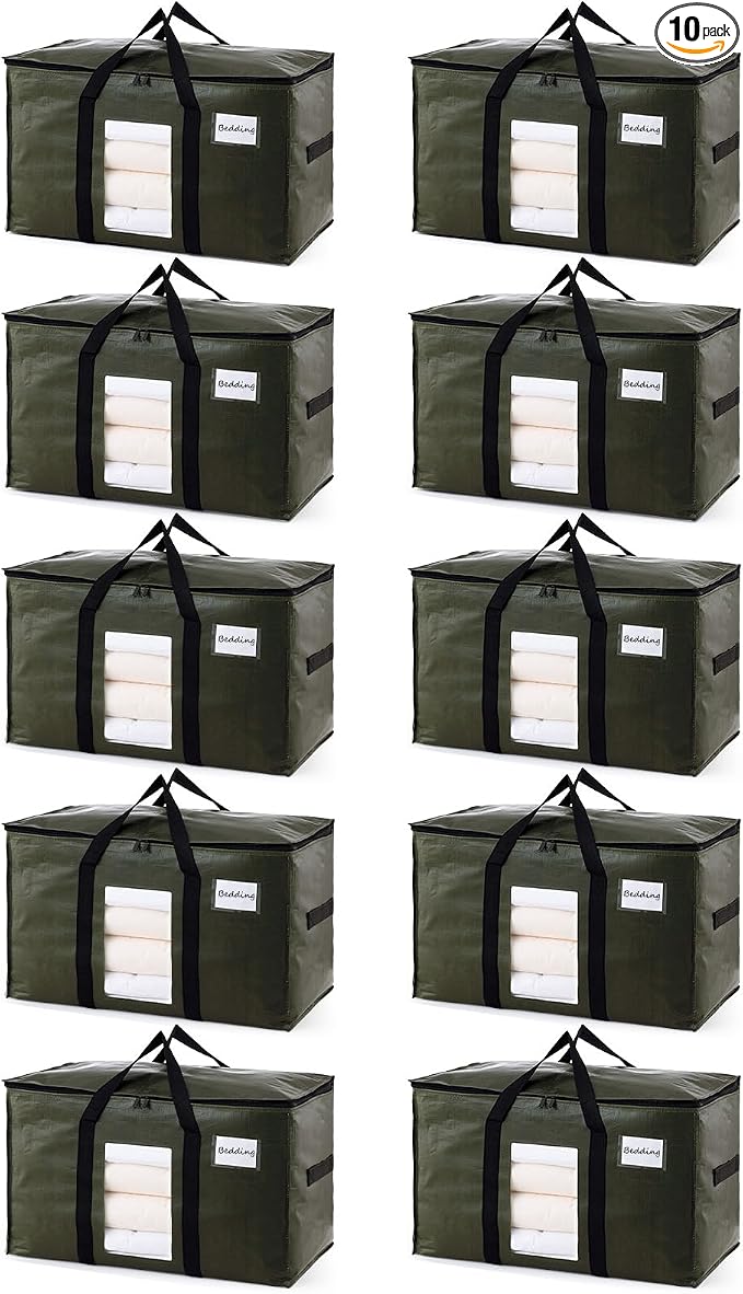 TAILI 10 Pack Green Extra Large Storage Bags, Heavy Duty Totes by TAILI