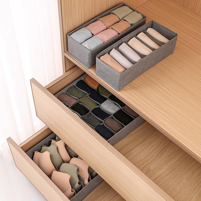 Dresser Drawer Organizer 8 Pack Clothes Underwear Sock Storage Dark Gray Drawer - Image 6