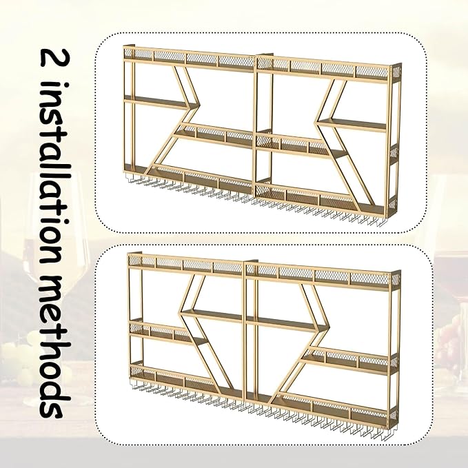 79in Large Wall Mounted Wine Rack 4 Tier Metal Wine Bottle Holder Modern - Image 5