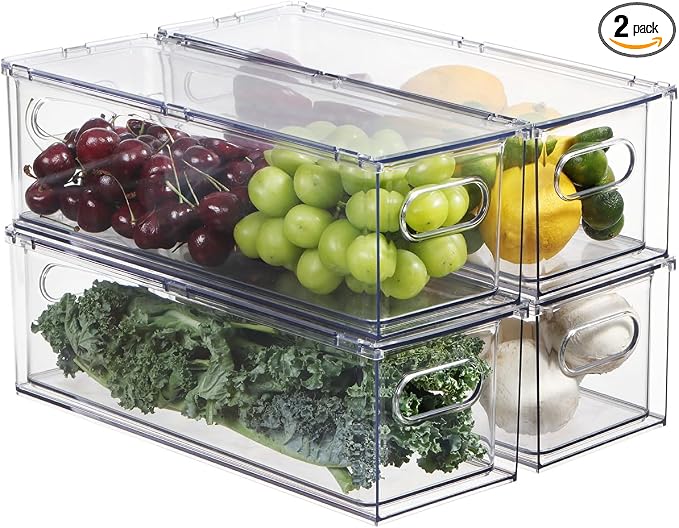 Fridge Drawer Pull Out Stackable Bins, Fridge Organizer Storage by Bronkeeper