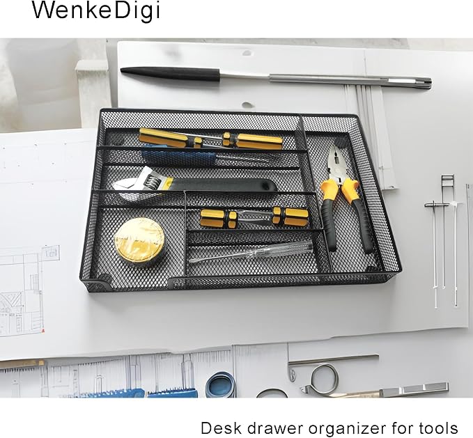 2-Pack Metal Mesh Desk Drawer Organizer Tray Set, 6-Compartment Office Drawer - Image 8