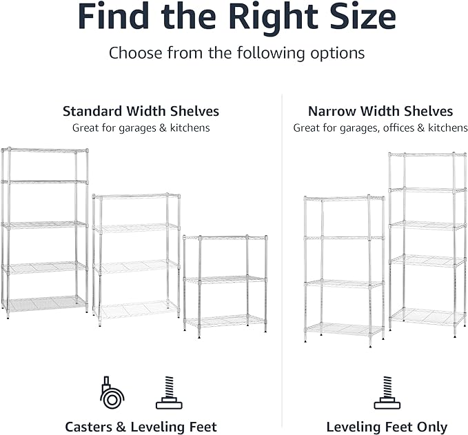 Amazon Basics 5-Shelf Adjustable, Heavy Duty Storage Shelving Unit on 4'' Wheel - Image 4