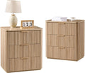 Fluted Nightstand Set of 2, Engineered Wood Bedside Table by DelArk