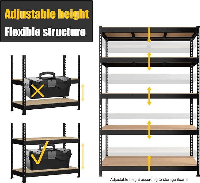 PrimeZone 3 Pack Heavy Duty Adjustable 5 Tier Garage Storage Shelves - Image 6
