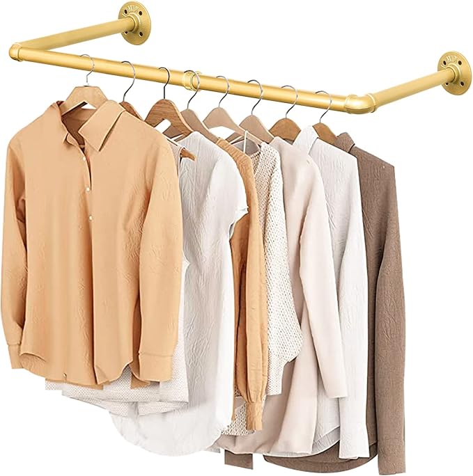 48” Gold Wall Mounted Clothes Rack, Industrial Pipe Iron Garment Bar, - Image 7
