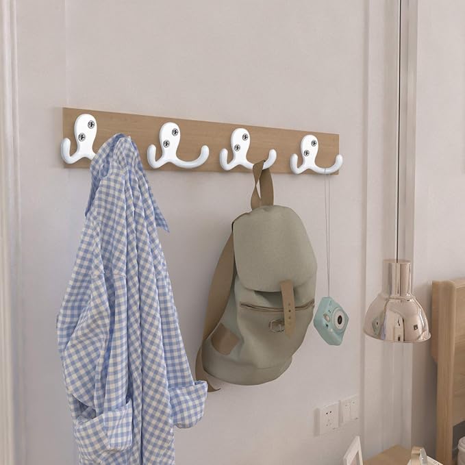 IBosins 8 Pack Heavy Duty Double Prong Coat Hooks Wall Mounted - Image 5