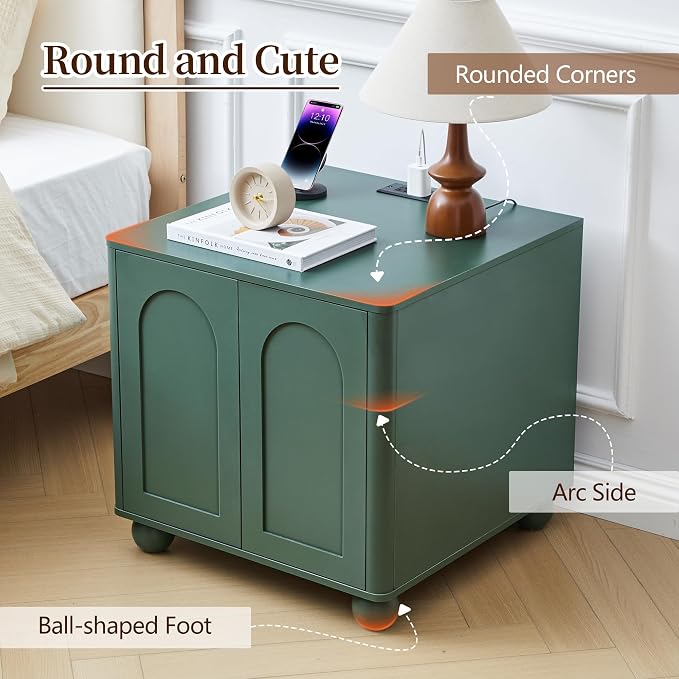Bed Side Table with Charging Station, Mid Century Modern Nightstand with 2 Doors - Image 5