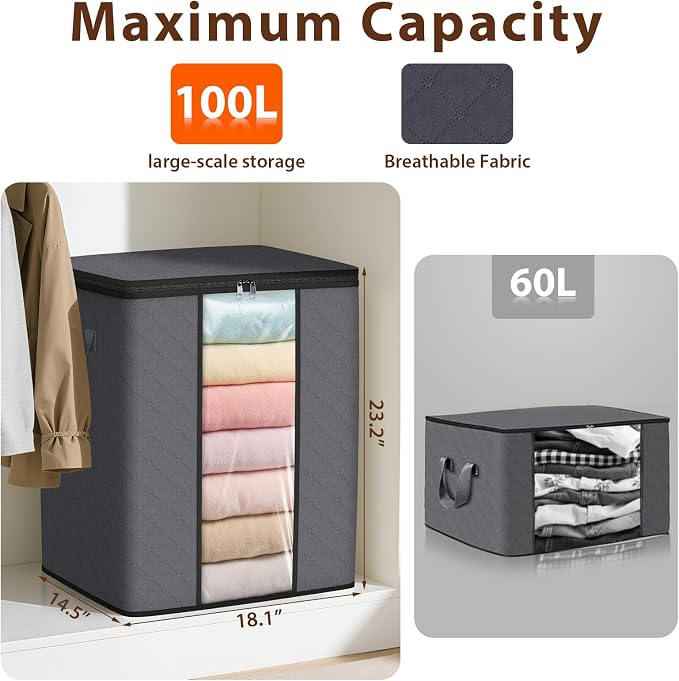 SpaceWhisper 6 Pack 100L Clothes Storage, Foldable Thick Fabric Blanket Storage - Image 2