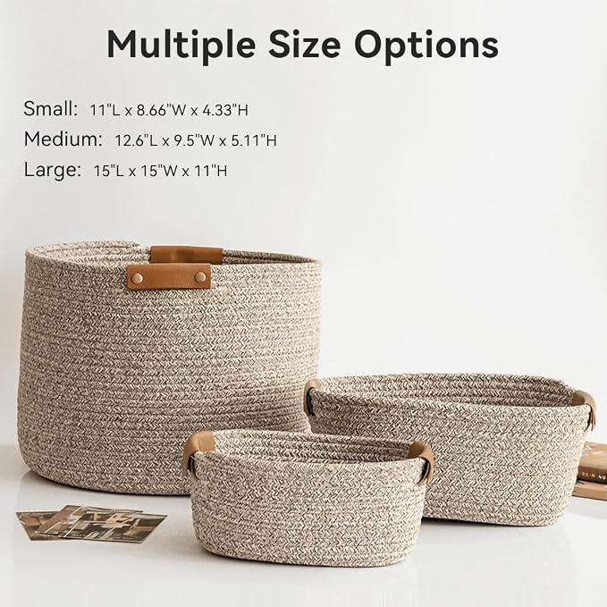 Small Cotton Woven Basket with PU Leather Handle, Baby Kids Clothes Toys Candy - Image 4