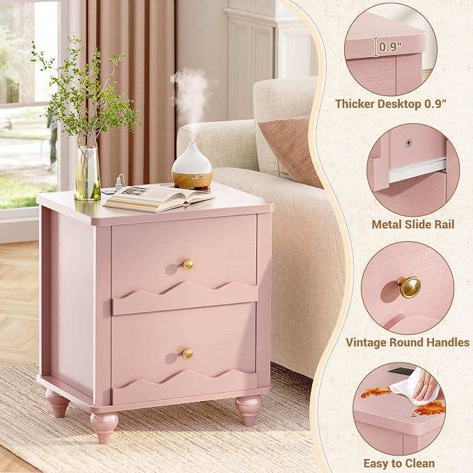 Cyclysio Nightstand with Charging Station, Side End Table with 2 Drawers - Image 4