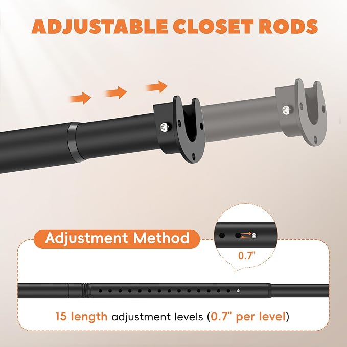 Closet Rod 50-87 Inches, Adjustable Heavy Duty Metal Black Closet Rods - Image 5