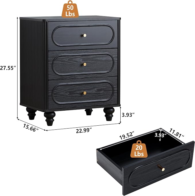 Fluted 3 Drawer Dresser for Bedroom, Modern Mid Century Chest of Drawers - Image 2