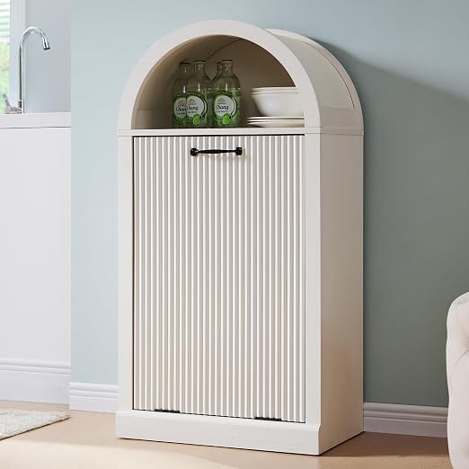 Arched Tilt-Out Trash Can Cabinet, Fluted 10 Gallon Trash Cabinet Set of 2 - Image 10