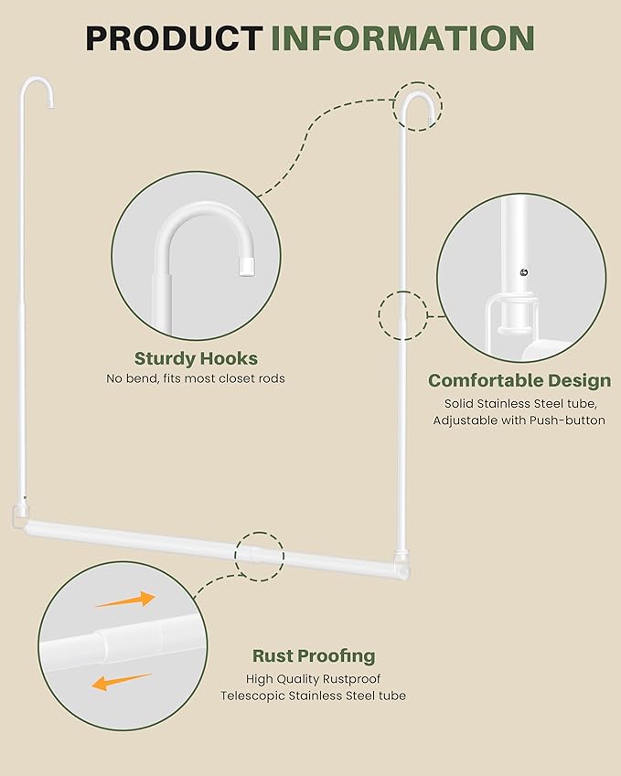 Hanging Closet Rod, 2 Pack Adjustable Height & Width Closet Rods - Image 6