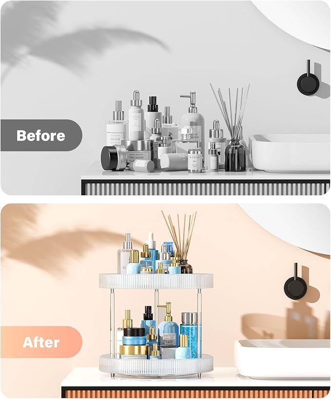 Acina 2-Tier Bathroom Countertop Organizer: 360° Clear Lazy Susan Rotating - Image 6