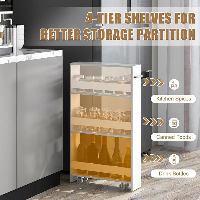 Giantex Slim Storage Cart 4 Tier, Rolling Narrow Island Cart, Side Cabinet - Image 2