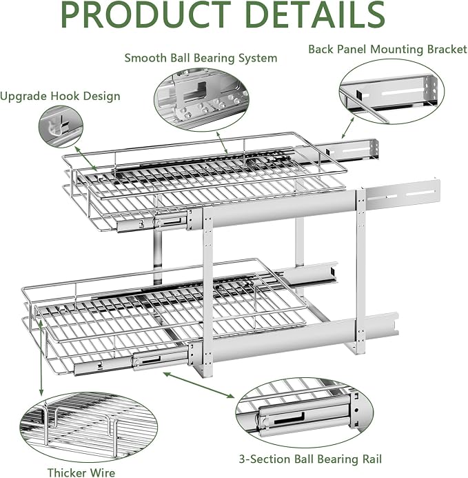 2 Tier Individual Pull Out Cabinet Organizer 14½" W x 21½" D, Heavy Duty - Image 7