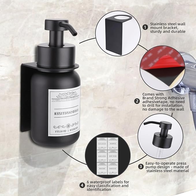 Black Glass Soap Dispenser Wall Mount - Image 3