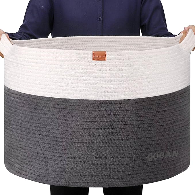 Extra Large Laundry Basket toy storage 22"X22"X14" blanket basket Cotton Rope by GOCAN