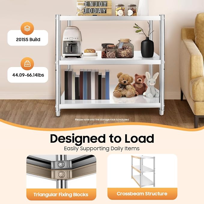 Metal Work Table, 3 Tier Kitchen Storage Rack, Stainless Steel Shelving Unit - Image 4