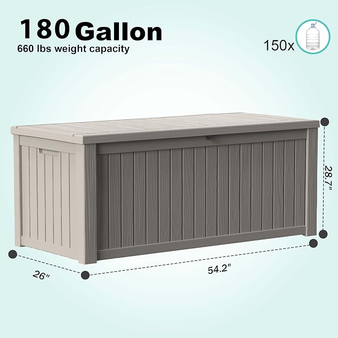 EasyUp 180 Gallon Outdoor Storage Box Waterproof, UV Resistant Resin Deck Box - Image 2