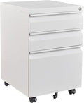 3 Drawer Mobile Metal File Cabinet, Pre-Built Office Storage File Cabinet by Fesbos
