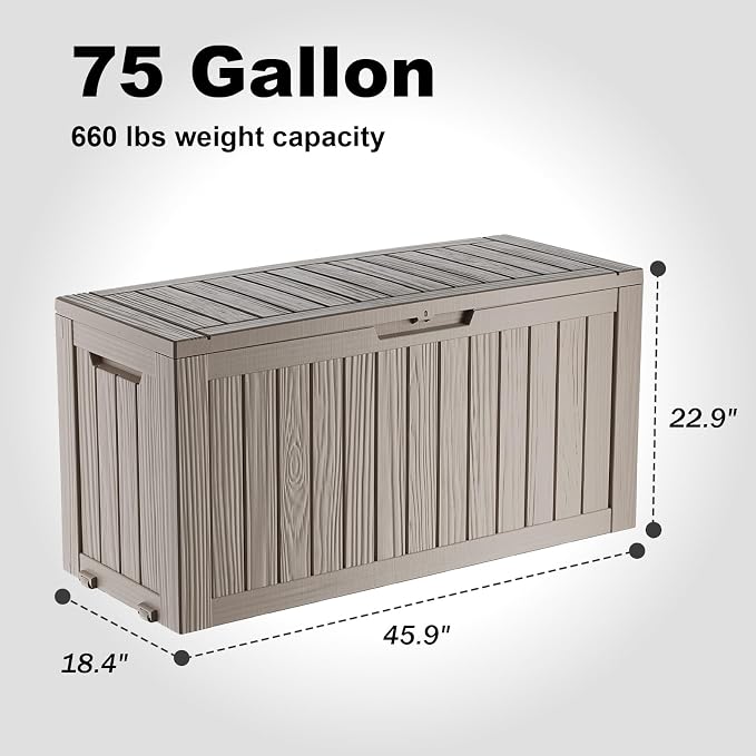 DRATO 75 Gallon Deck Box, Waterproof Resin Large Outdoor Storgae Box - Image 2
