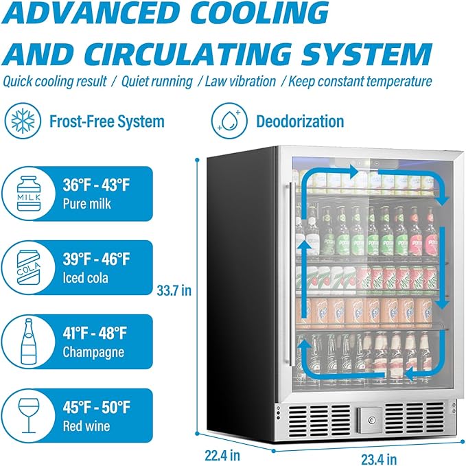 24 inch Beverage Refrigerator, Under Counter Small Refrigerator, 166 Can/5.3 - Image 4