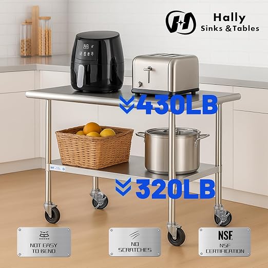 Hally Stainless Steel Table for Prep & Work 24 x 36 Inches - Image 4