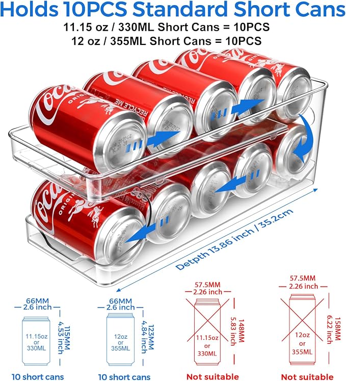Rolling Soda Can Organizer for Refrigerator Can Dispenser for Beer Soda Seltzer - Image 2