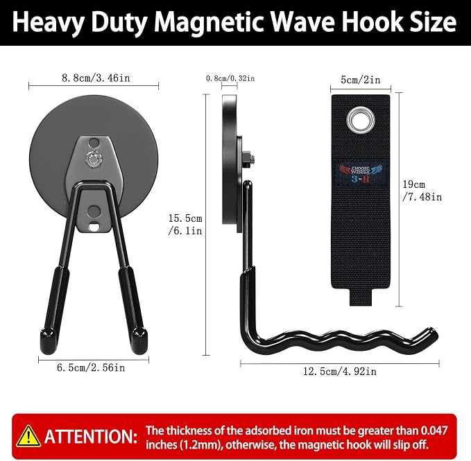 3-H Magnetic Wave Hooks Heavy Duty 4 Pack, Large Magnet Garage Hooks Heavy Duty - Image 2