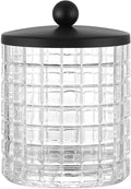 Glass Cotton Jar Holder Matte Black Lid, Elegant Bathroom Storage Canister by IndecorHome