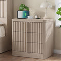 Fluted Nightstand with Charging Station, 23.6" Night Stand with Solid Wood by Harpaq