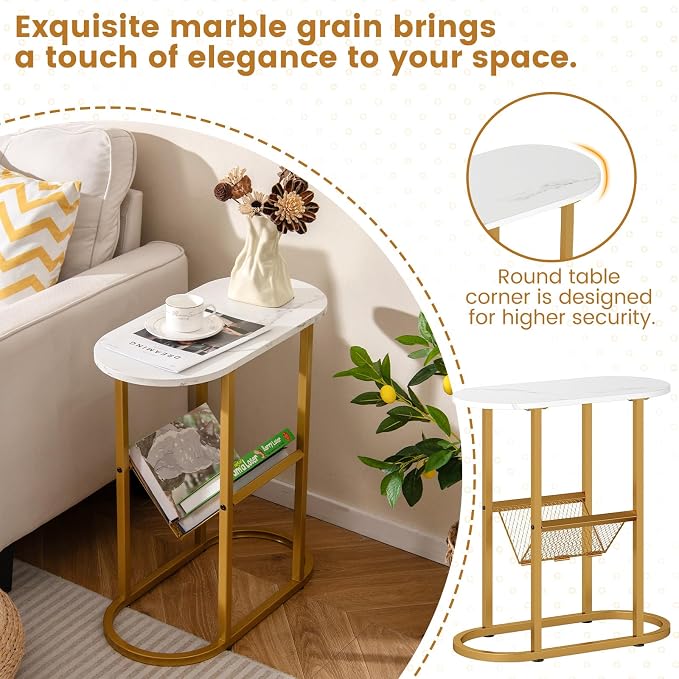 Tangkula Oval Narrow Side Table, 2-Tier End Table - Image 6