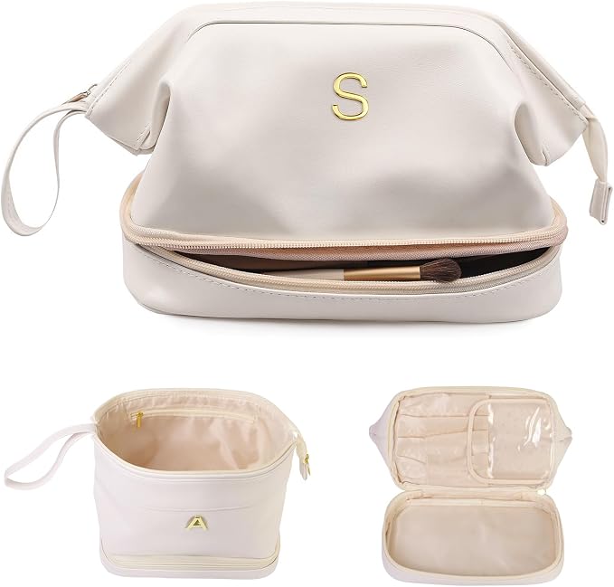 Personalized Gifts, Initial Makeup Bag, Personalized Double Layer Cosmetic Bag by Vogewood